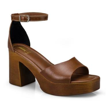 Imagem de Tamanco Feminino Sandália Fivela Salto Alto Grosso Bloco Madeira 007-012 (Caramelo, BR, Adulto, Numérico, 36)