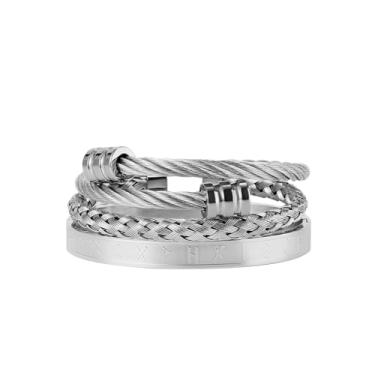 Imagem de UTHOSMDO 3 peças de pulseiras de aço inoxidável para homens com palavras de runas vikings. Pulseira de cabo torcido, pulseira ajustável masculina, joias de luxo, pulseiras, presentes, Adjustable, Aço