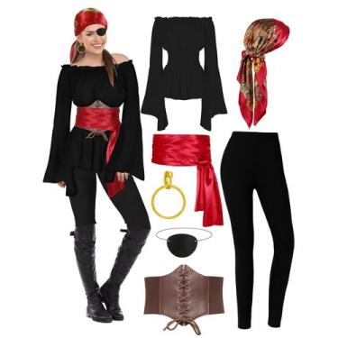 Imagem de Fantasia de pirata CICOCI para mulheres com blusa e acessórios renasce