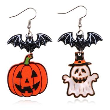 Imagem de YasiIm Brincos de Halloween feitos à mão em acrílico com espiral, fantasma, gótico, engraçado, animal, fantasma, gancho, para mulheres, Large, Metal Acrílico, Sem pedra preciosa