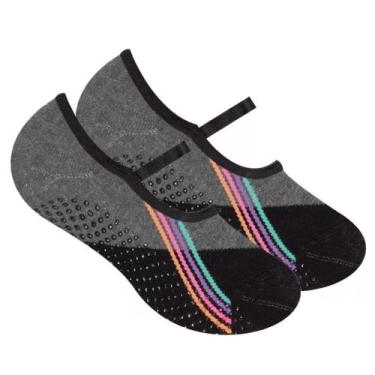 Imagem de Meia Selene Sapatilha Pilates Antiderrapante Feminina, Grafite, Preto,