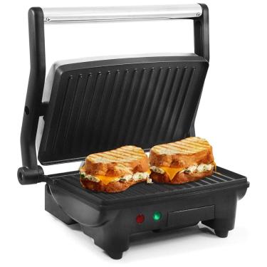 Imagem de Sanduicheira Elétrica Antiaderente 2 Fatias, Aço Inox, 1000W, 110v, ELITE GOURMET EPN 2976, Prateado