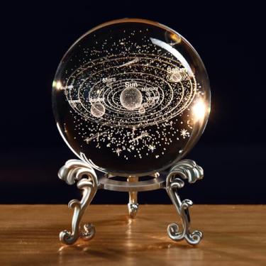 Imagem de ZRENJHUS Sistema solar 3D bola de cristal universo presentes 60 mm vidro astronomia globo decoração ciência planetas modelo presente para crianças presentes temáticos espaço para entusiastas do espaço