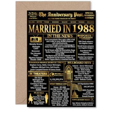 Imagem de Stuff4 Cartão dourado de aniversário de 37 anos para homens e mulheres - Jornal dourado casado em 1988 - Cartão de aniversário de casamento feliz de 37 anos para parceira, esposa companheira, marido