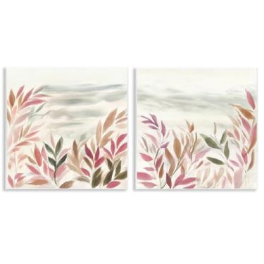Imagem de Stupell Industries Conjunto de arte de placa de parede de 2 peças com sutileza silenciosa de folhas por Mona Grace, 30,5 x 30,5 cm