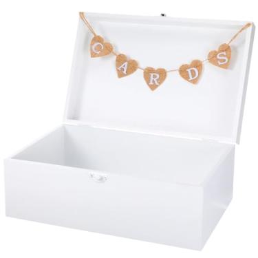 Imagem de Geelin Caixa de cartão de casamento de madeira com bandeira de letra caixa de casamento decorativa adequada para chás de bebê, festa de aniversário, cerimônias de formatura, chás de panela 29 x 19 x