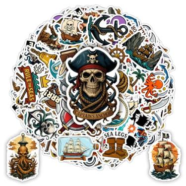 Imagem de BETANAS Pacote de 100 adesivos piratas engraçados piratas aventura vinil impermeável adesivos mapas do tesouro navios caveiras criaturas marinhas para laptop, garrafa de água, carros, presente para
