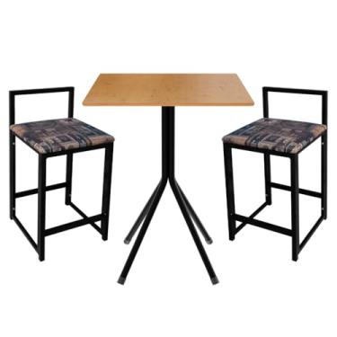 Imagem de Conj 2 Banqueta + Mesa Bistrô Tampo Mel Baixa Quadrada Modelo Confortável Industrial Cozinhas Bares(ADEGA)