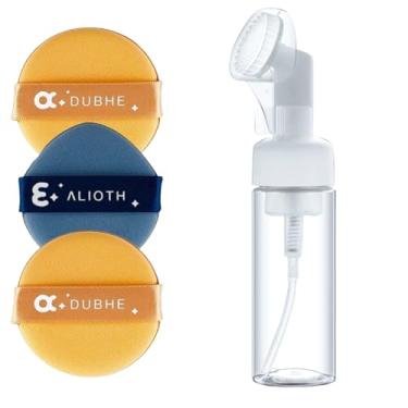 Imagem de Kit 3 Esponjas de Maquiagem para Pó Compacto + Frasco Pump Espumador 200ml com Escova de Silicone – Skincare e Acessórios de Maquiagem Profissional