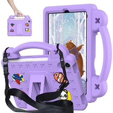 Imagem de YRH Capa infantil para iPad Mini 7 de 8,3 polegadas, para iPad 7ª capa A17 Pro 2024, para iPad 6ª geração 2021, capa à prova de choque de EVA com alça de suporte (roxa)