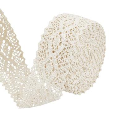 Imagem de BENECREAT Fita de renda bege de 12 metros, renda de algodão crochê de 5,5 cm de largura para artesanato, embrulho de presente, decoração de casamento, álbum de recortes