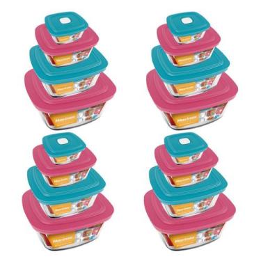 Imagem de Jogo 16 Potes Quadrado Vidro 300ml 500ml 1L 2L Marinex Nadir