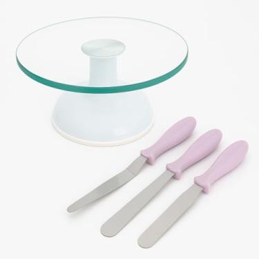 Imagem de Kit Espatulas Inox Mais Bailarina Vidro Silver Chef Bolo Pro Rosa (4, Branco, 30cm)