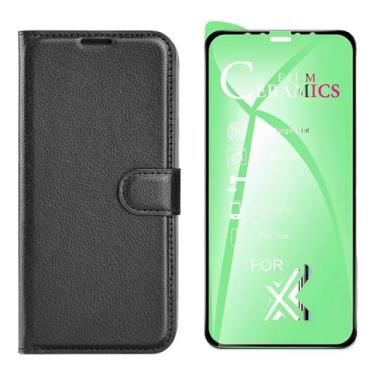 Imagem de Capa Carteira Flip Preta + Película 3D Para Moto G53 - Capinhas para C