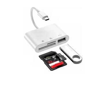 Imagem de Adaptador USB-C 3 em 1, Leitor de Cartão SD/TF com Porta USB 3.0, Compatível com iPhone 15/15Pro, iPad Pro, MacBook