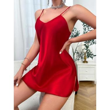 Imagem de Camisola Feminina Elegante De Seda, Cor Sólida, Sexy, Confortável Para