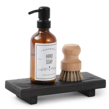 Imagem de Saboneteira com pedestal de madeira GRID FORTE Ebony Handmade Pine