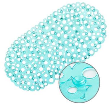 Imagem de Tapete de banheira WELTRXE oval antiderrapante Clear Teal Bubbles 70x3