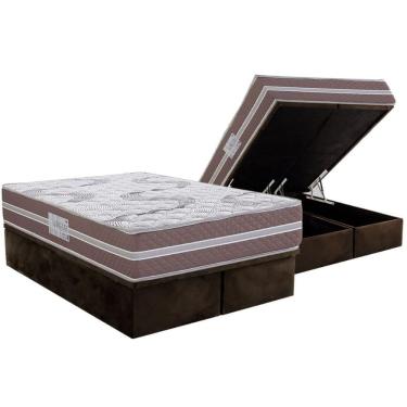 Imagem de Cama Box Baú Queen: Colchão Espuma D33 Herval Long Live + Base CRC Suede Brown (158x198)