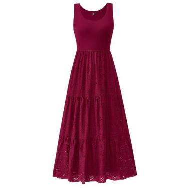 Imagem de Vestido midi BTFBM feminino com ilhó de verão sem mangas vermelho escu
