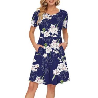 Imagem de Vestido feminino AUSELILY de manga curta de verão na altura do joelho