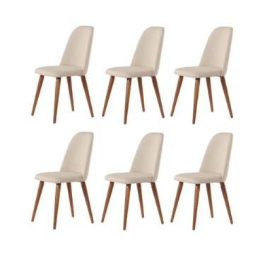 Imagem de Kit com 6 Cadeiras de Madeira Maciça Estofada New Drop - Natural c/Linho Bege - Cobre