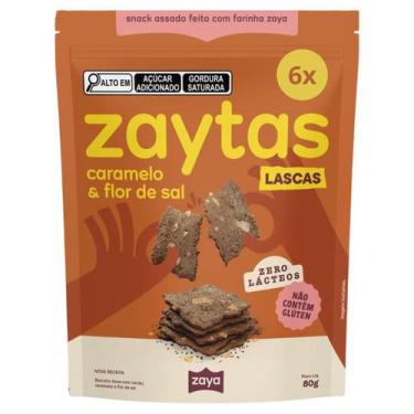 Imagem de 6x Zaytas Caramelo e Flor de Sal Lascas Crocantes Vegana 80g, Caramelo
