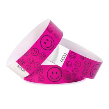 Imagem de Pacote com 500 pulseiras de papel sorridente para eventos à prova d'água, pulseiras leves de identificação de festivais, pulseiras adesivas neon para eventos (rosa neon)