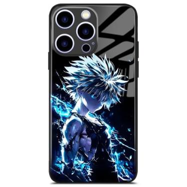 Imagem de Akatxezy Killua HxH Anime Glass Phone Case - Capa de silicone elegante, design de mangá padrão brilhante capa para iPhone 15 Pro Max