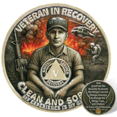 Imagem de Leafence Moeda AA Sobriety Veteran in Recovery Medalhão Clean and Sober Recovery Token AA Chip Alcoólicos Anônimos Presente para Veteranos Sobriedade Aniversário Recuperação Moeda (Veteranos Sóbrios
