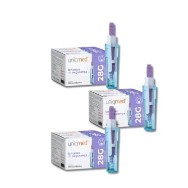 Imagem de Lanceta Automática 28g | 3 Caixas com 100 Unidades Descartáveis