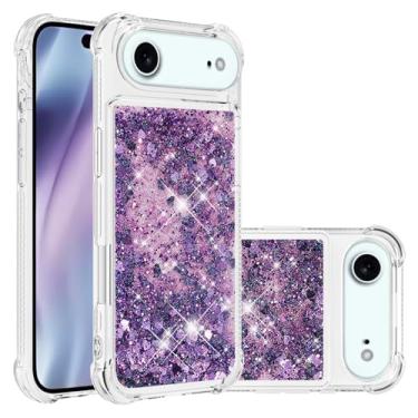 Imagem de MRRSIWEI Capa brilhante com glitter para Apple iPhone 17 Air, capa transparente flutuante de TPU macio de poliuretano termoplástico brilhante para mulheres e meninas para iPhone Air. Roxo líquido