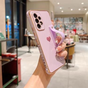 Imagem de Capa de celular com suporte para pulseira e revestimento lateral em formato de coração para Samsung Galaxy S25 S24 S23 Ultra A53, capa traseira à prova de choque (para Galaxy S21 Ultra/roxa)