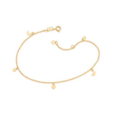 Imagem de Tornozeleira Rommane berloque coração, estrela e lua - Rommanel