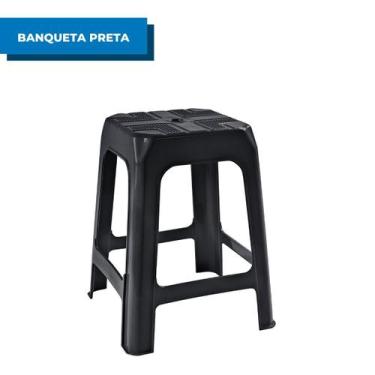 Imagem de Banqueta Banquinho Plástico Preto Arqplast Resistente