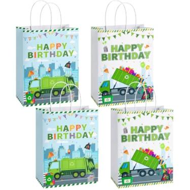 Imagem de Skyfate 16 peças de sacos de lembrancinhas de festa de caminhão de lixo, suprimentos de festa de aniversário de caminhão de lixo de reciclagem, sacos de lembrancinha de festa com alças para decorações
