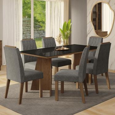 Imagem de Conjunto Sala De Jantar Tampo De Vidro 6 Cadeiras Rustic/preto/silver Siena Madesa