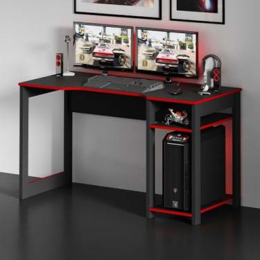 Imagem de Mesa Gamer 136cm com 2 Prateleiras e Porta CPU Nicho Aberto MDP Preto/