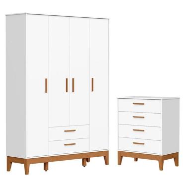 Imagem de Jogo de Quarto Infantil Flip Guarda Roupa 4 Portas e Cômoda 4 Gavetas - Reller Móveis