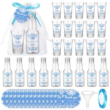 Imagem de LemonRoad Conjunto de 36 lembrancinhas de chá de bebê Cielito Lindo copos de plástico transparentes garrafas vazias cartões de agradecimento funil e fita Cielito Lindo decorações de festa para chá de