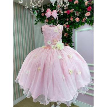 Imagem de Vestido Infantil Daminha Regata Flores Rosa Bebê - Confeccionado em Te