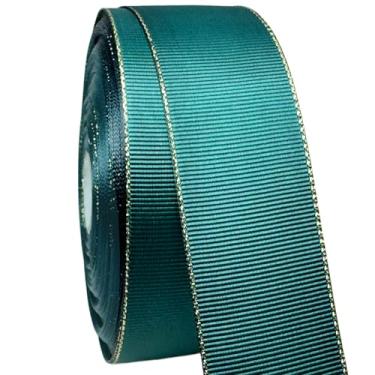 Imagem de AEVORA Fita de gorgorão de 3,8 cm com bordas douradas, fita de tecido de 20 metros para artesanato, decoração de casamento, laços de cabelo, lembrancinha de festa, arranjos de flores (verde exército