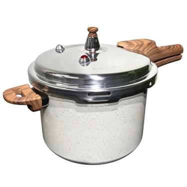 Imagem de Panela de Pressão Antiaderente em Alumínio e Cabo Baquelite para Indução 4,2L (Branco Mármore)