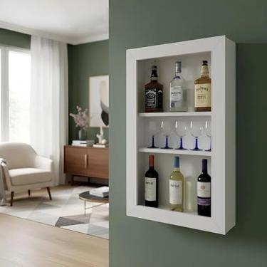 Imagem de Bar Adega Peq para Vinhos e Bebidas Cristaleira Suspenso de Parede para Sala Estar ou Jantar Branco