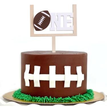 Imagem de Topo de bolo de madeira do primeiro ano - decorações de festa de primeiro aniversário de futebol americano, topo de bolo de um aniversário, esmagamento de bolo de festa esportiva (topper-3)