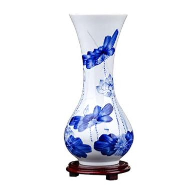 Imagem de Vaso de flor vaso de cerâmica novo chinês pintado à mão vasos de porcelana azul e branco 28 cm pequeno para decoração de mesa com base para decoração de casa