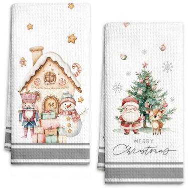 Imagem de Geuro Conjunto de 2 toalhas de cozinha de Natal, toalha de prato de rena de Papai Noel, 40,6 x 61 cm, quebra-nozes, boneco de neve, Let It Snow, toalha de mão de banho, toalhas de chá de cozinha de