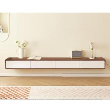 Imagem de Prateleiras montadas na parede de 159.8-239.8 cm Armário de TV flutuante Unidade de TV Armário de TV Madeira/marrom/branco/preto, Centro de console de mídia de entretenimento, comumente usado em salas