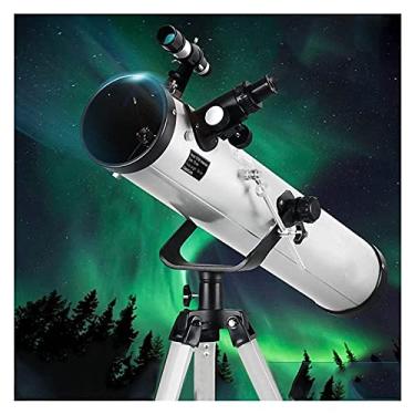 Imagem de Telescópios para adultos iniciantes 76 mm calibre refletor telescópio telescópio de observação de estrelas com tripé ajustável, o melhor presente de astronomia para iniciantes
