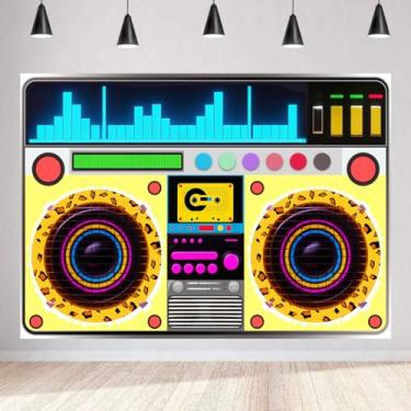 Imagem de Pano de fundo de festa musical dos anos 80, 2,1 x 1,5 m, poliéster, retrô, rádio, festa, decoração dos anos 1980, hip-hop, suporte para cabine fotográfica, faixa de festa de aniversário
